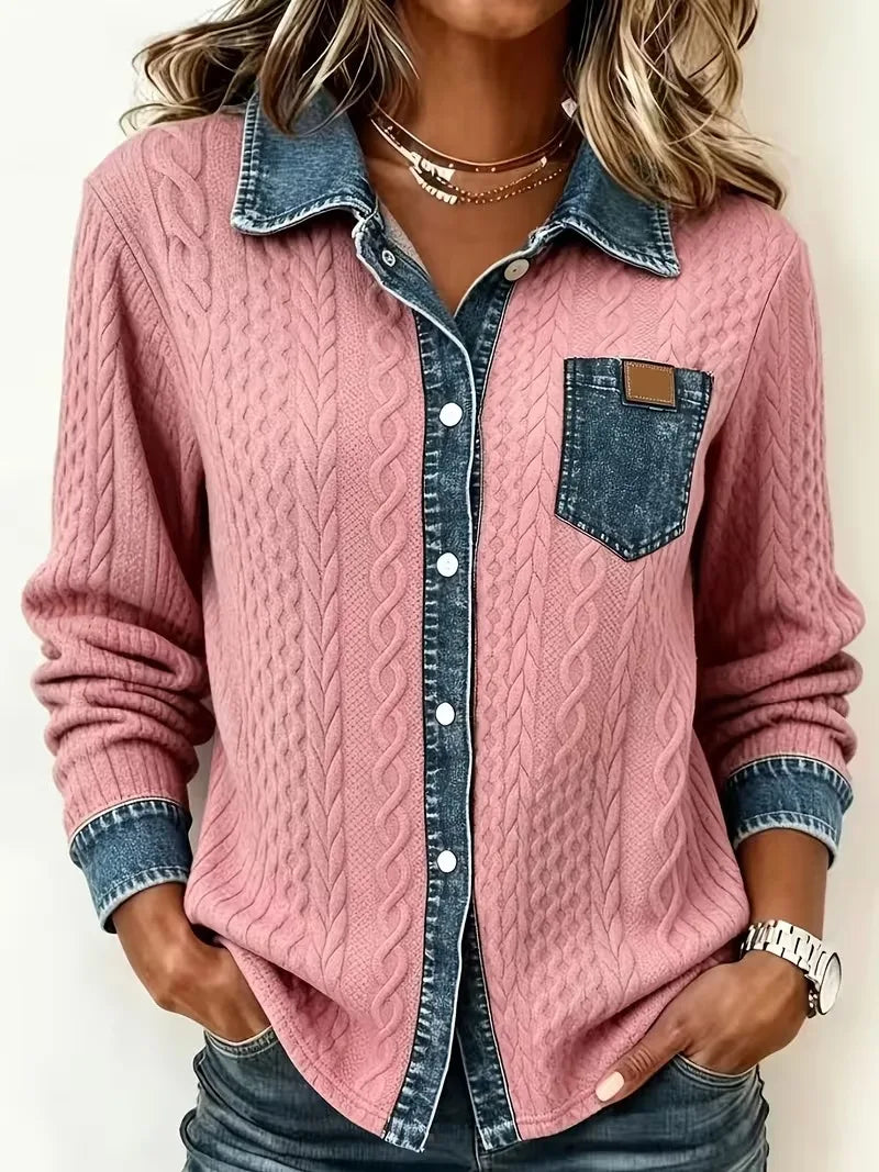 Belinda denim trim cable knit cardigan