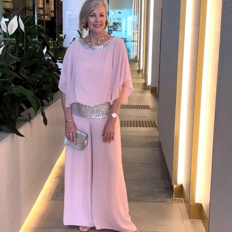 Celestine cape sleeve top and wide leg trousers set