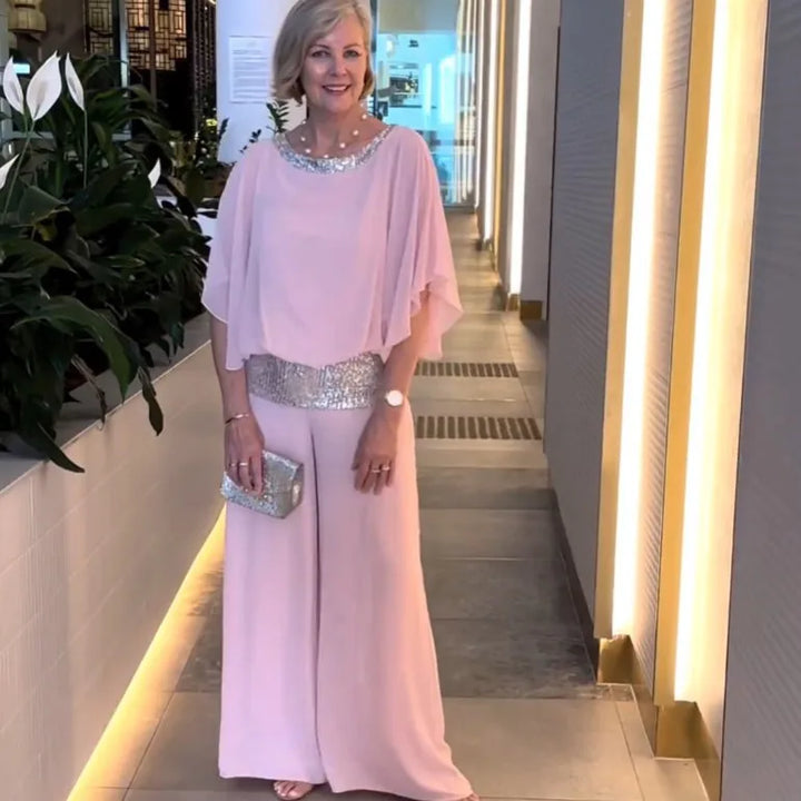 Celestine cape sleeve top and wide leg trousers set