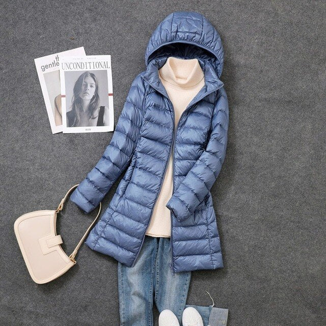Linnet lightweight hooded long puffer coat – image 4