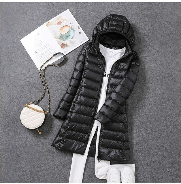 Linnet lightweight hooded long puffer coat – image 3