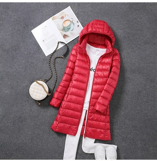 Linnet lightweight hooded long puffer coat – image 2
