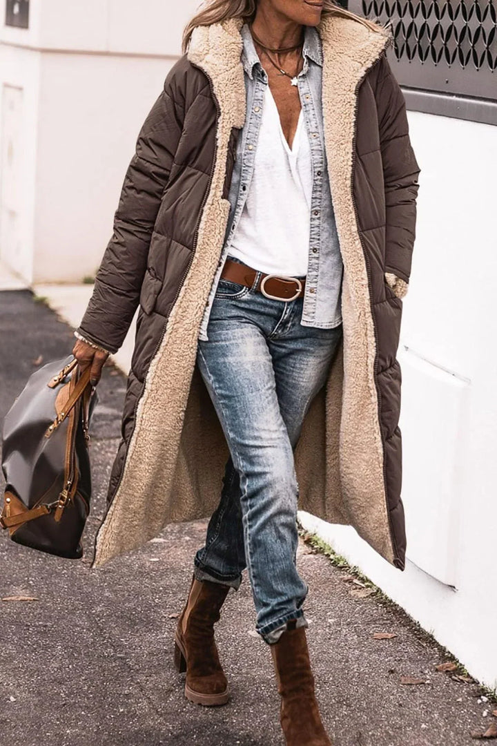 Bliss longline zip front hooded puffer coat