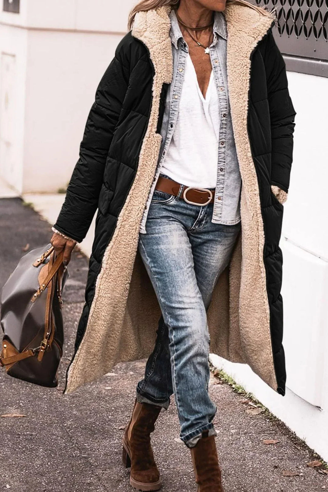 Bliss longline zip front hooded puffer coat – image 3