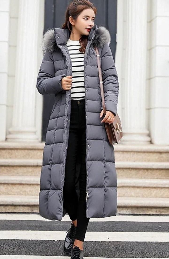 Isabel belted long puffer coat with faux fur hood – image 3