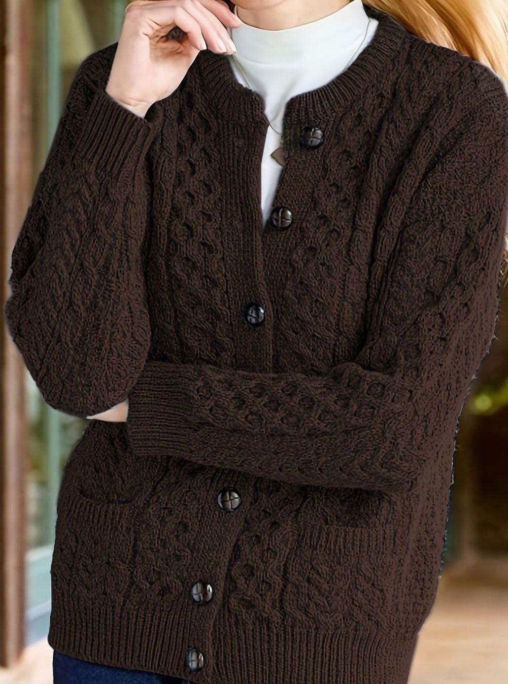 Bridie cable knit button cardigan – image 7