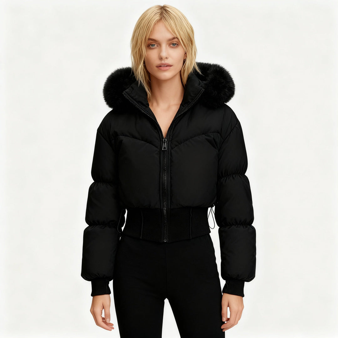 Nora cropped puffer jacket with faux fur hood