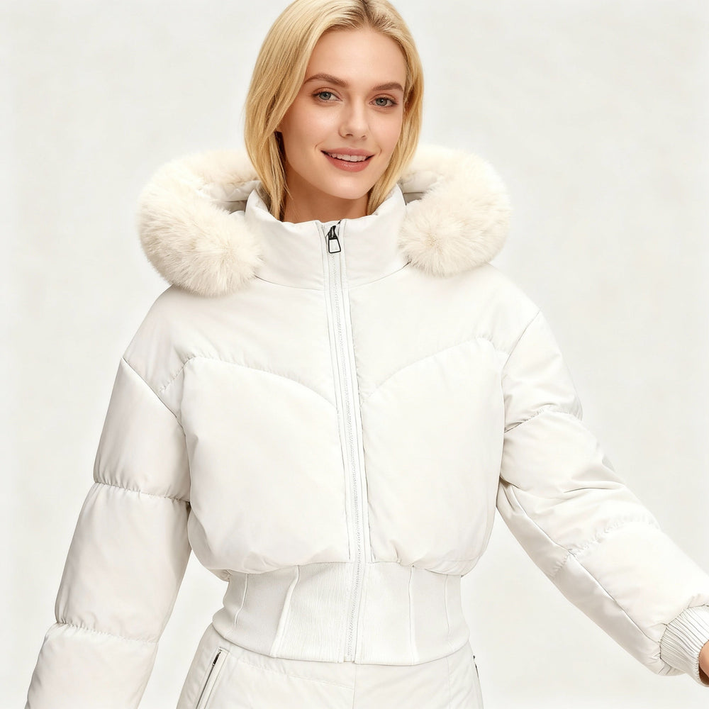 Nora cropped puffer jacket with faux fur hood – image 2