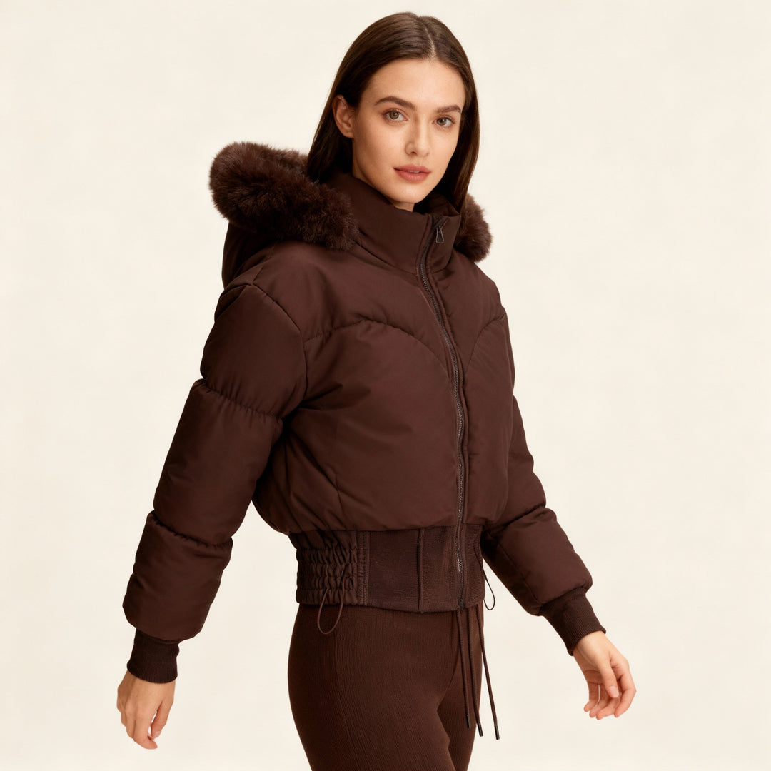 Nora cropped puffer jacket with faux fur hood – image 3