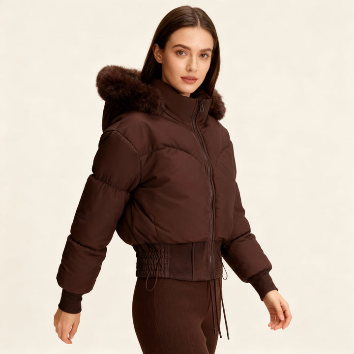 Nora cropped puffer jacket with faux fur hood – image 3