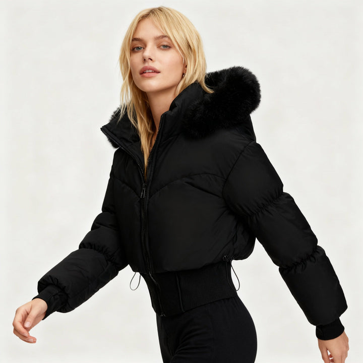 Nora cropped puffer jacket with faux fur hood – image 4