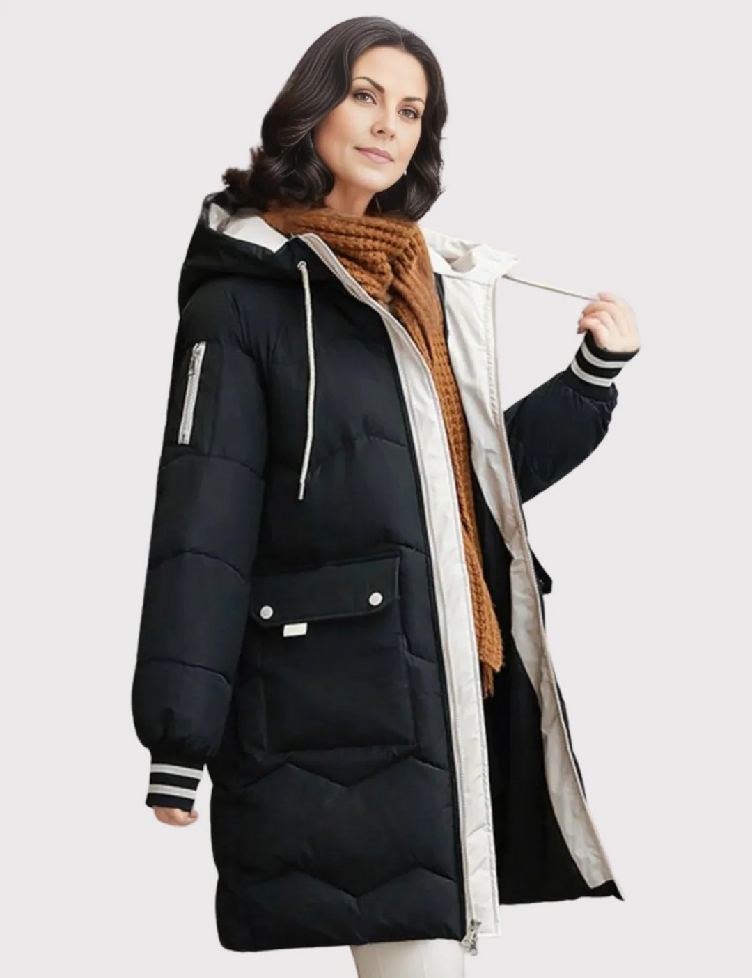 Katrina knee length quilted coat with hood