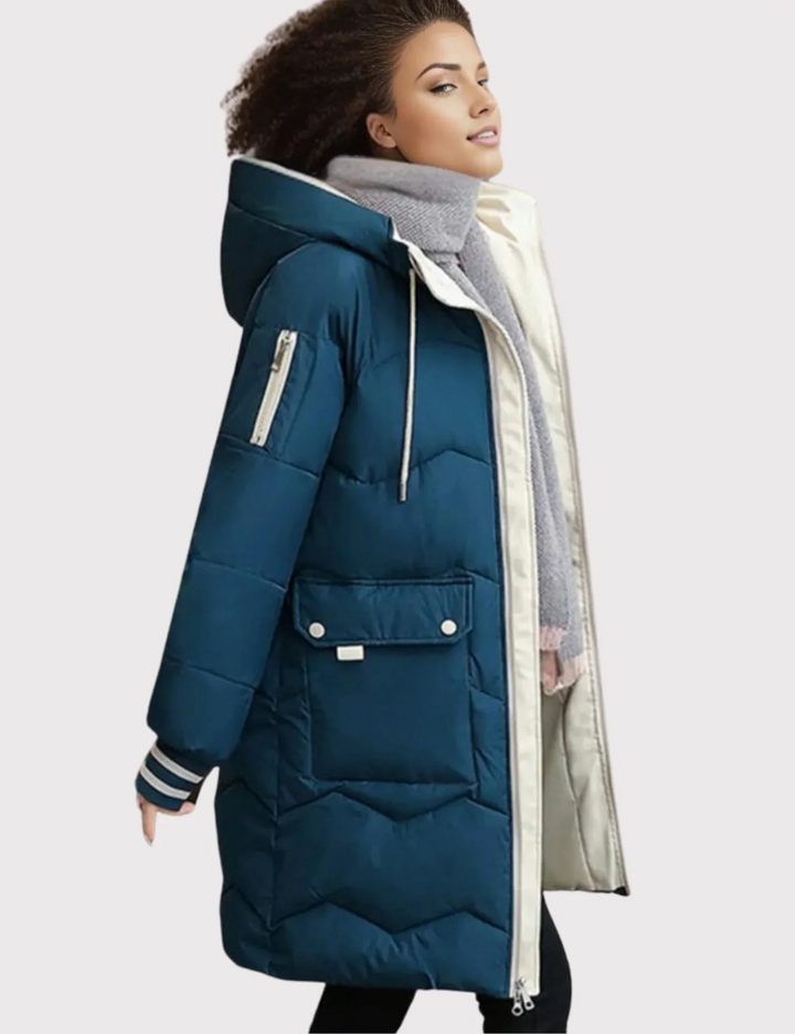 Katrina knee length quilted coat with hood – image 2
