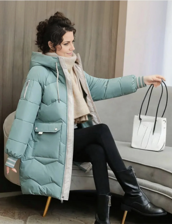 Katrina knee length quilted coat with hood – image 3