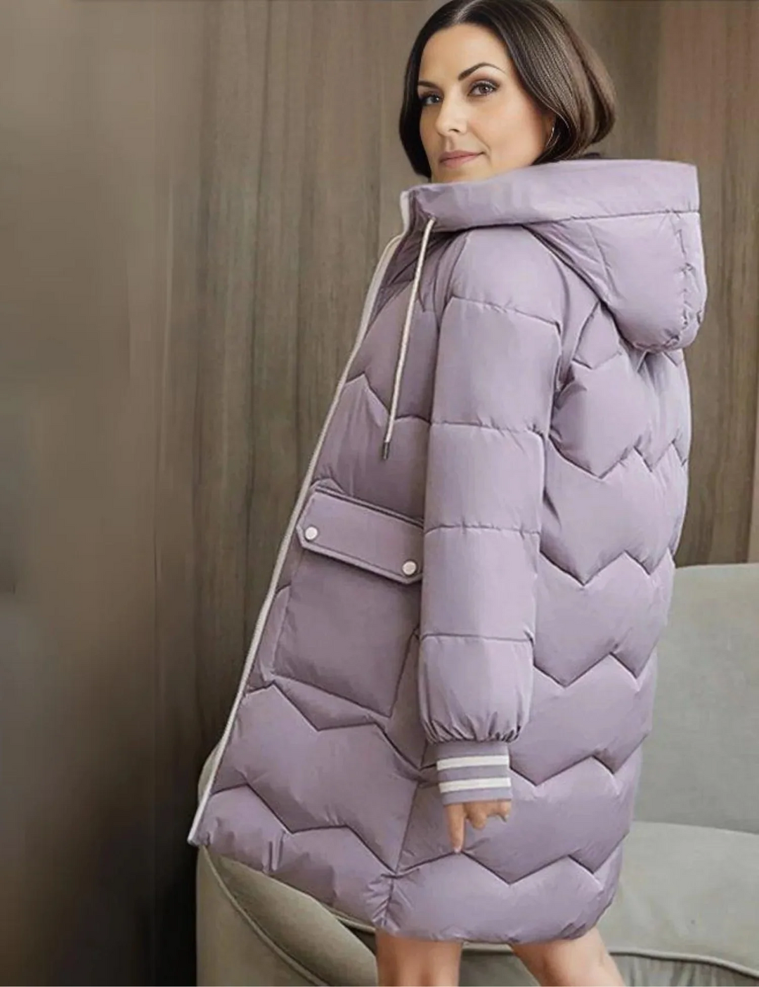 Katrina knee length quilted coat with hood – image 5