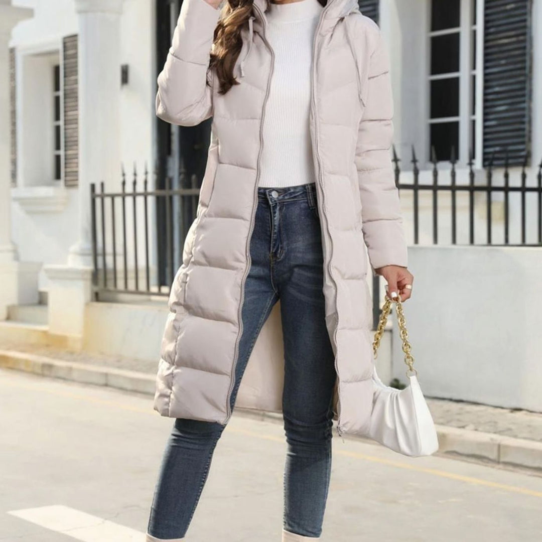 Senna knee length hooded quilted puffer coat