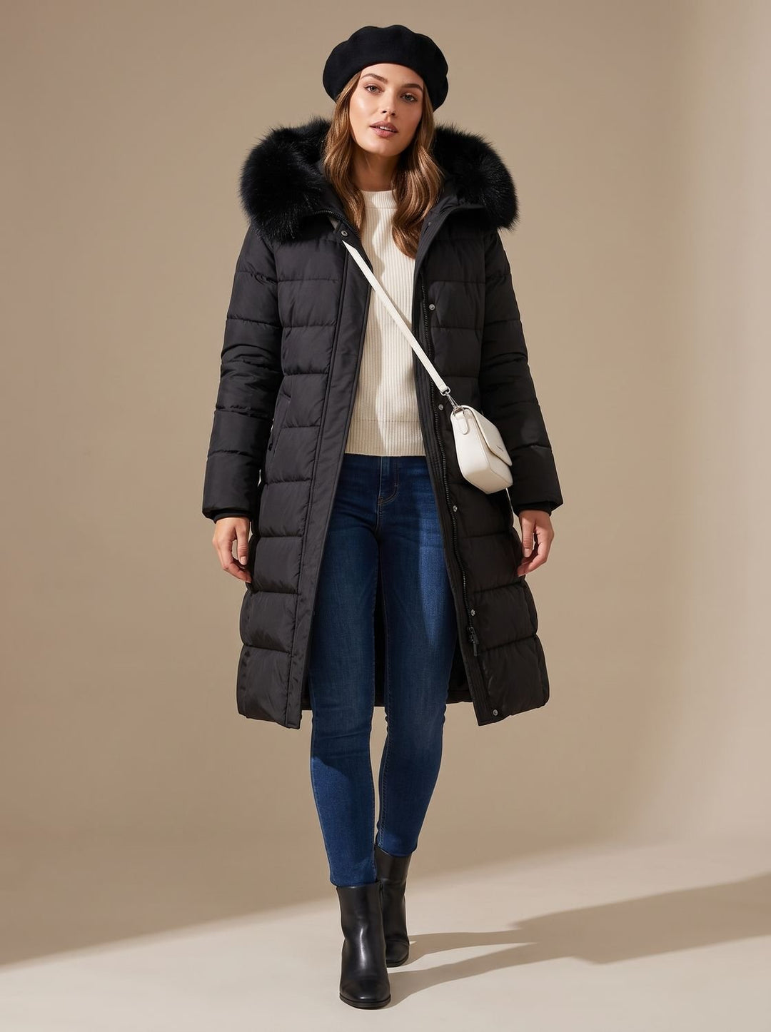 Jemima long puffer parka with faux fur hood