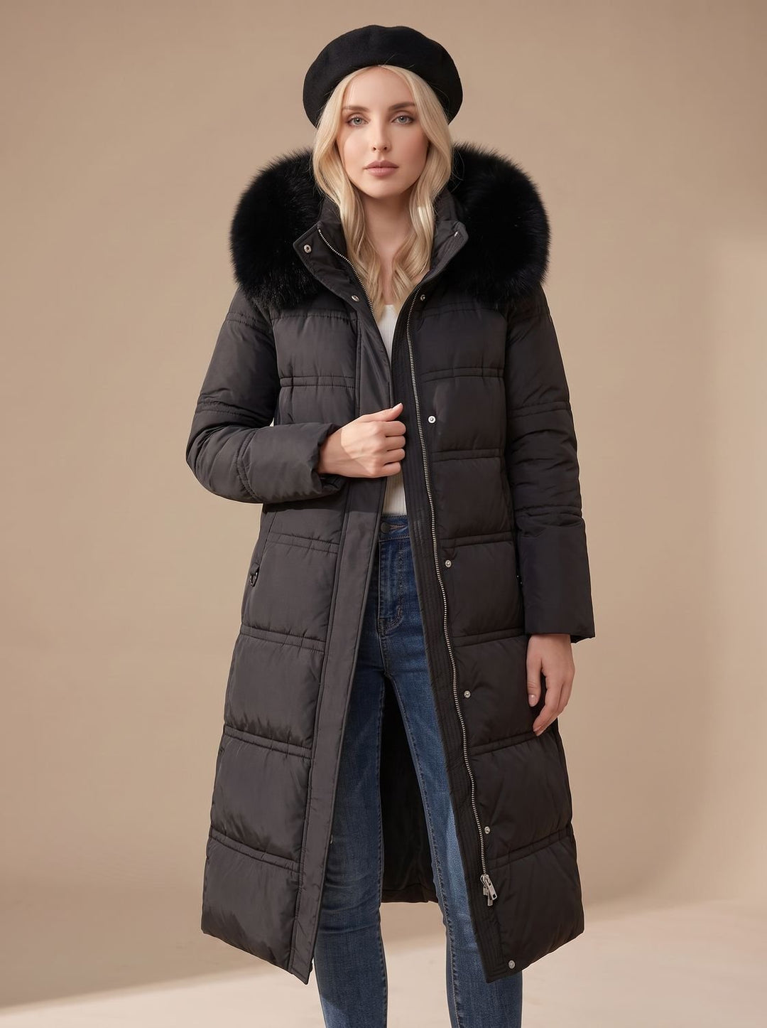 Jemima long puffer parka with faux fur hood – image 10