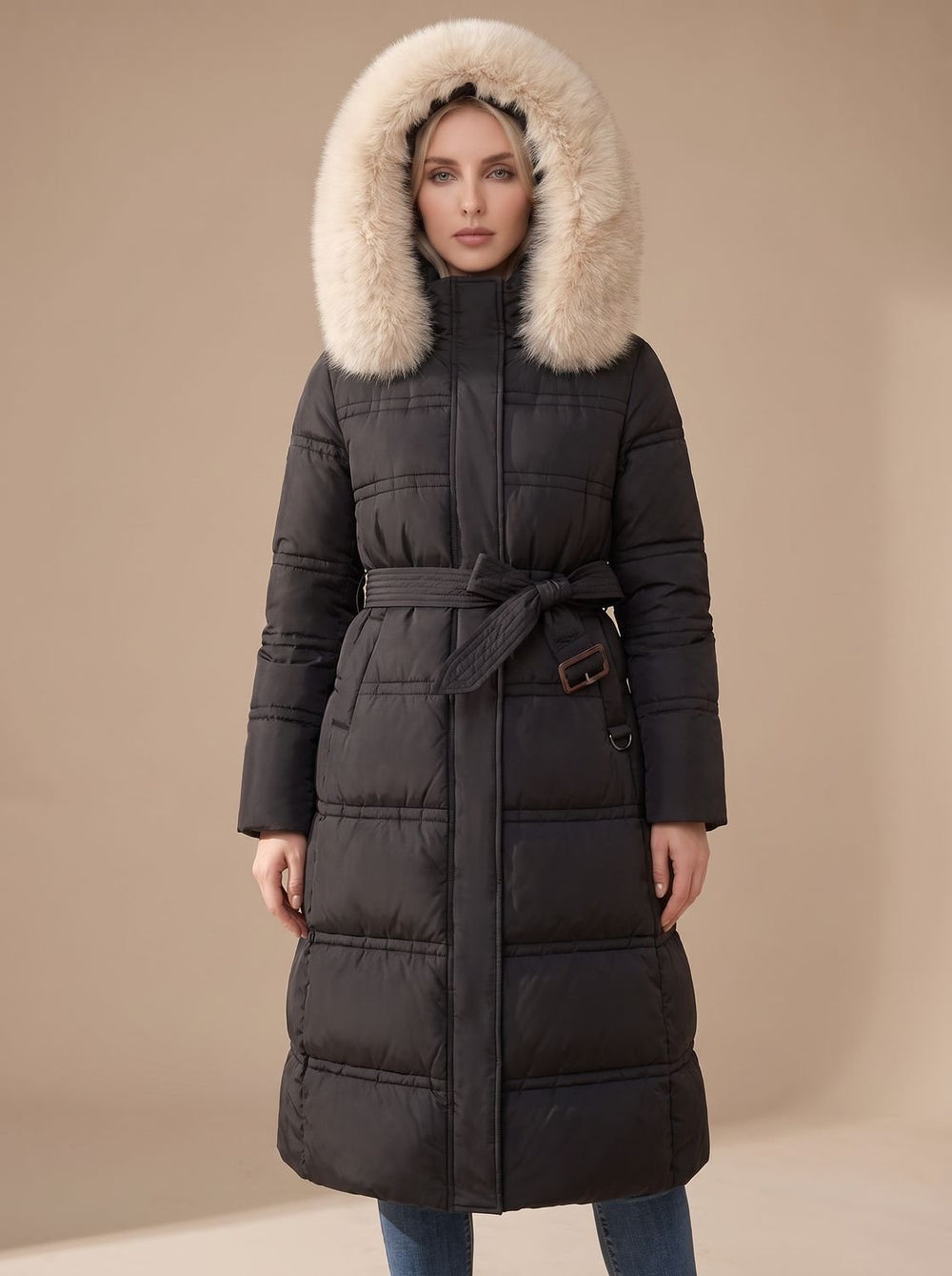 Jemima long puffer parka with faux fur hood – image 2