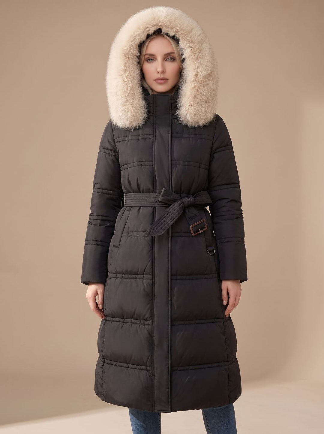 Jemima long puffer parka with faux fur hood – image 2