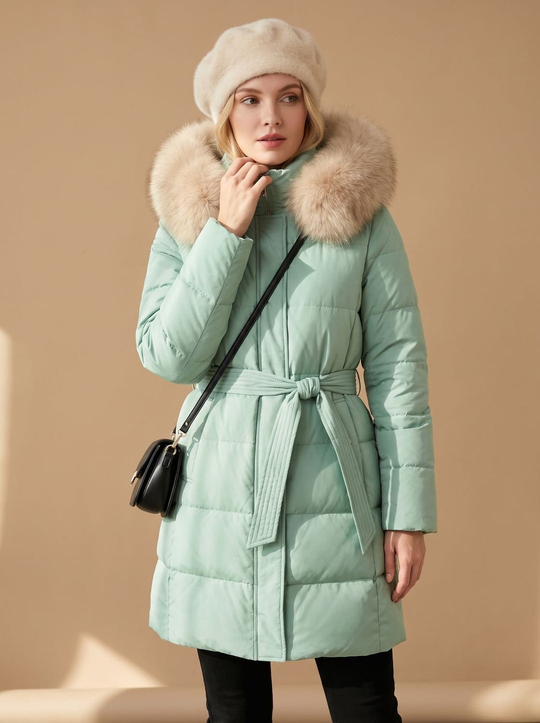 Jemima long puffer parka with faux fur hood – image 4