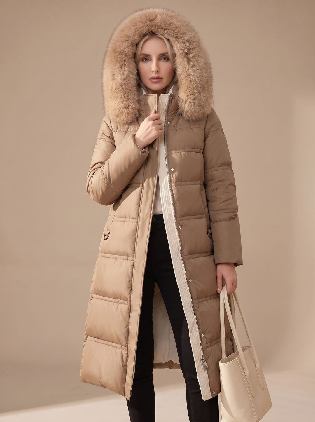Jemima long puffer parka with faux fur hood – image 9