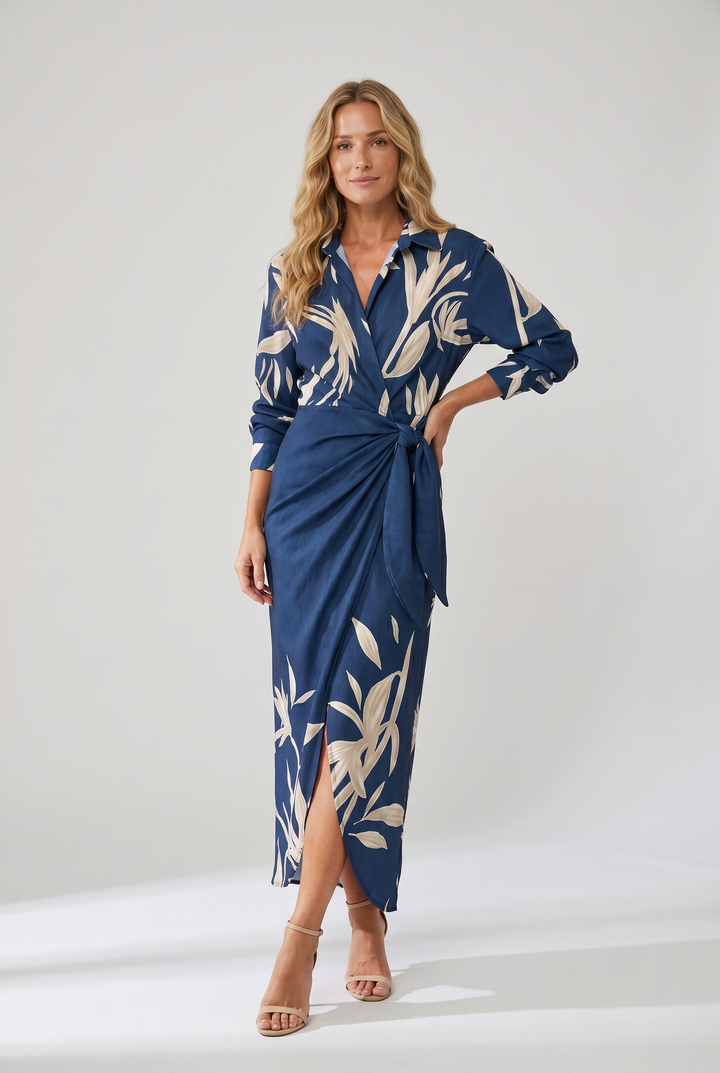 Coralie leaf print long sleeve wrap maxi dress – image 7