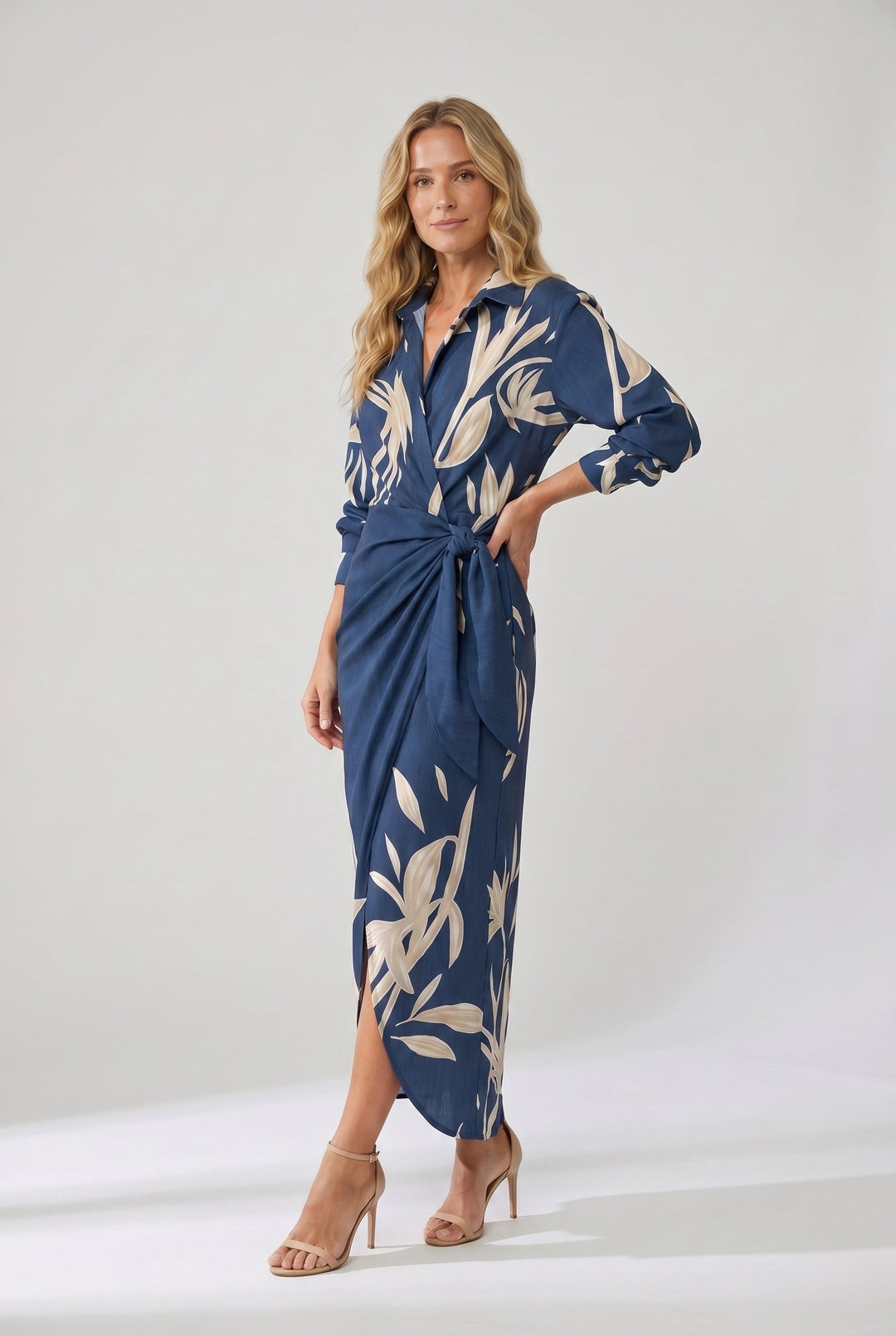 Coralie leaf print long sleeve wrap maxi dress – image 8