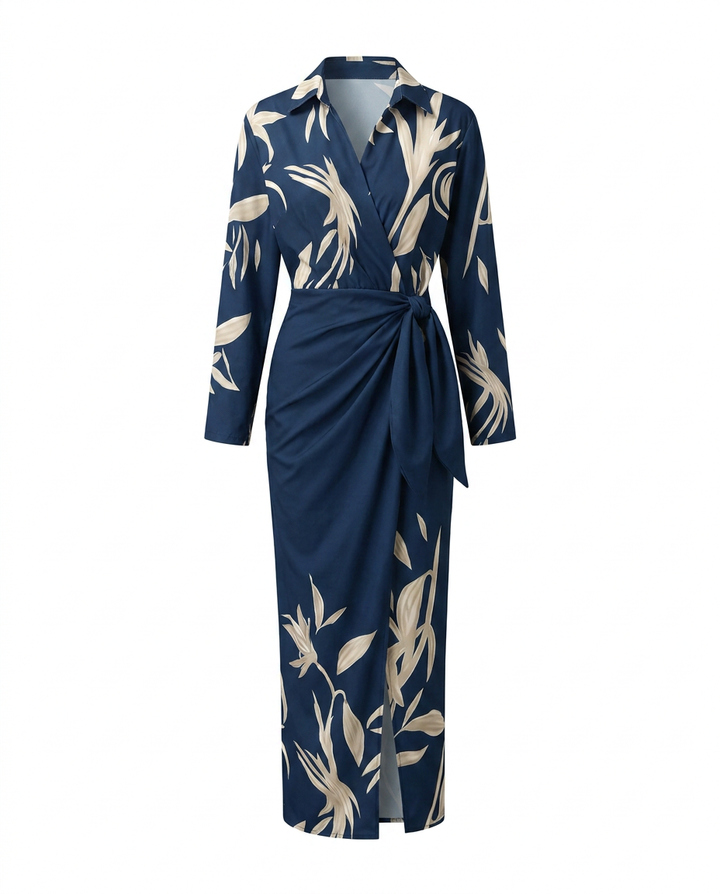 Coralie leaf print long sleeve wrap maxi dress – image 11