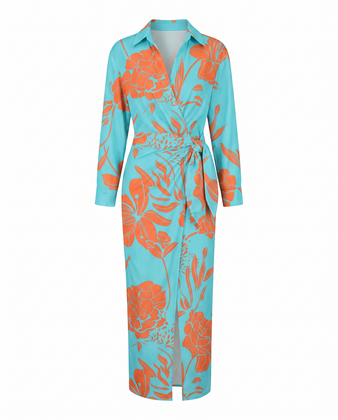Coralie leaf print long sleeve wrap maxi dress – image 12