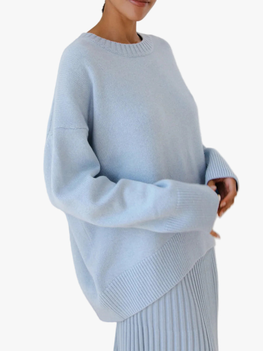 Bethan fine knit crew neck jumper with rib trim