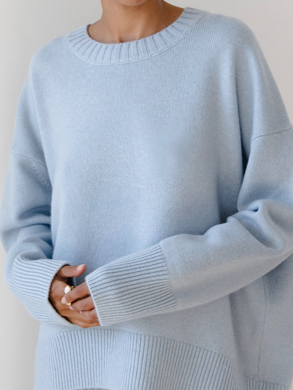 Bethan fine knit crew neck jumper with rib trim – image 2