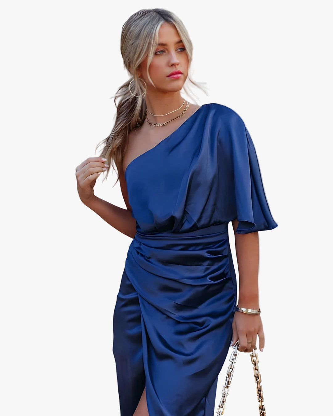 Marisol one shoulder satin wrap midi dress
