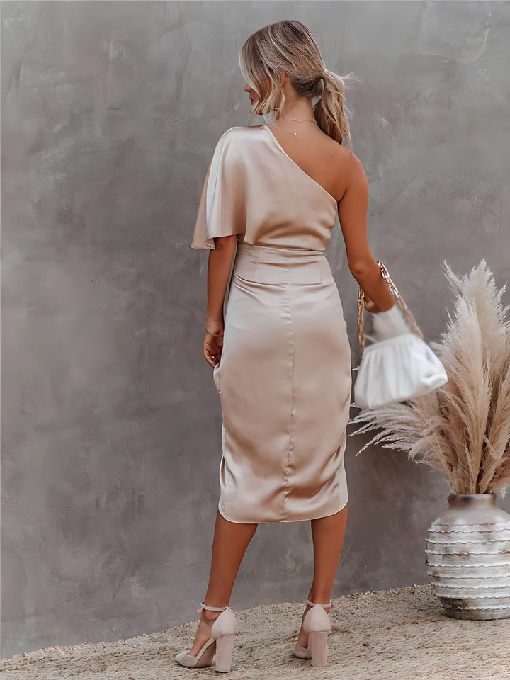 Marisol one shoulder satin wrap midi dress – image 12