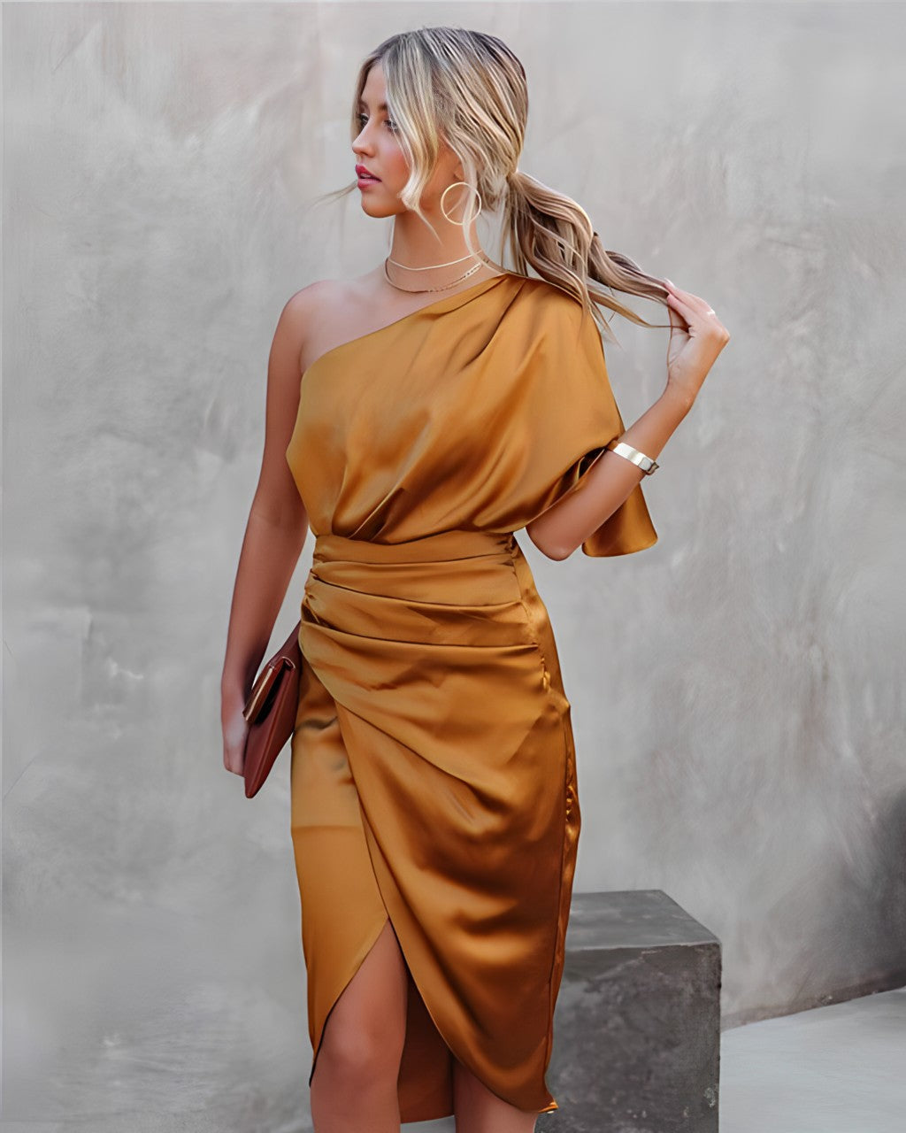 Marisol one shoulder satin wrap midi dress – image 16