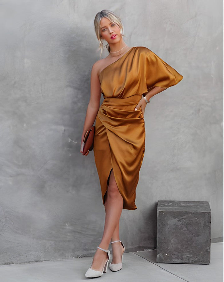 Marisol one shoulder satin wrap midi dress – image 17