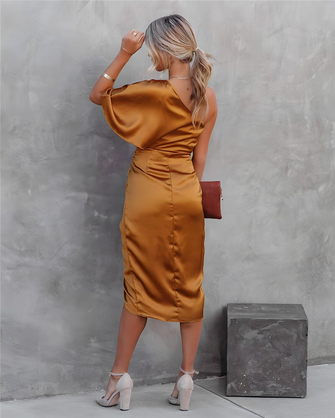 Marisol one shoulder satin wrap midi dress – image 19