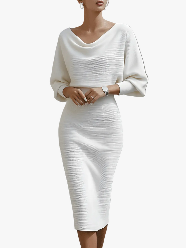 Ines cowl neck ribbed knit midi dress