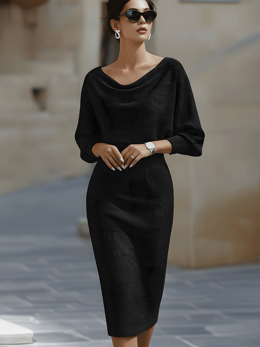 Ines cowl neck ribbed knit midi dress – image 11