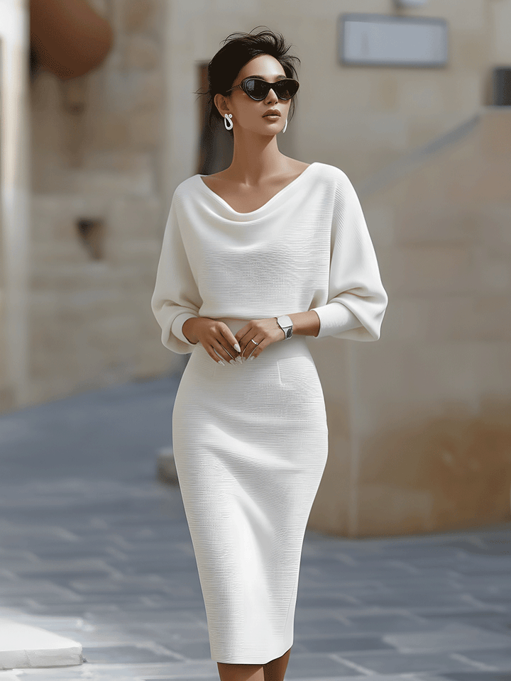 Ines cowl neck ribbed knit midi dress – image 13