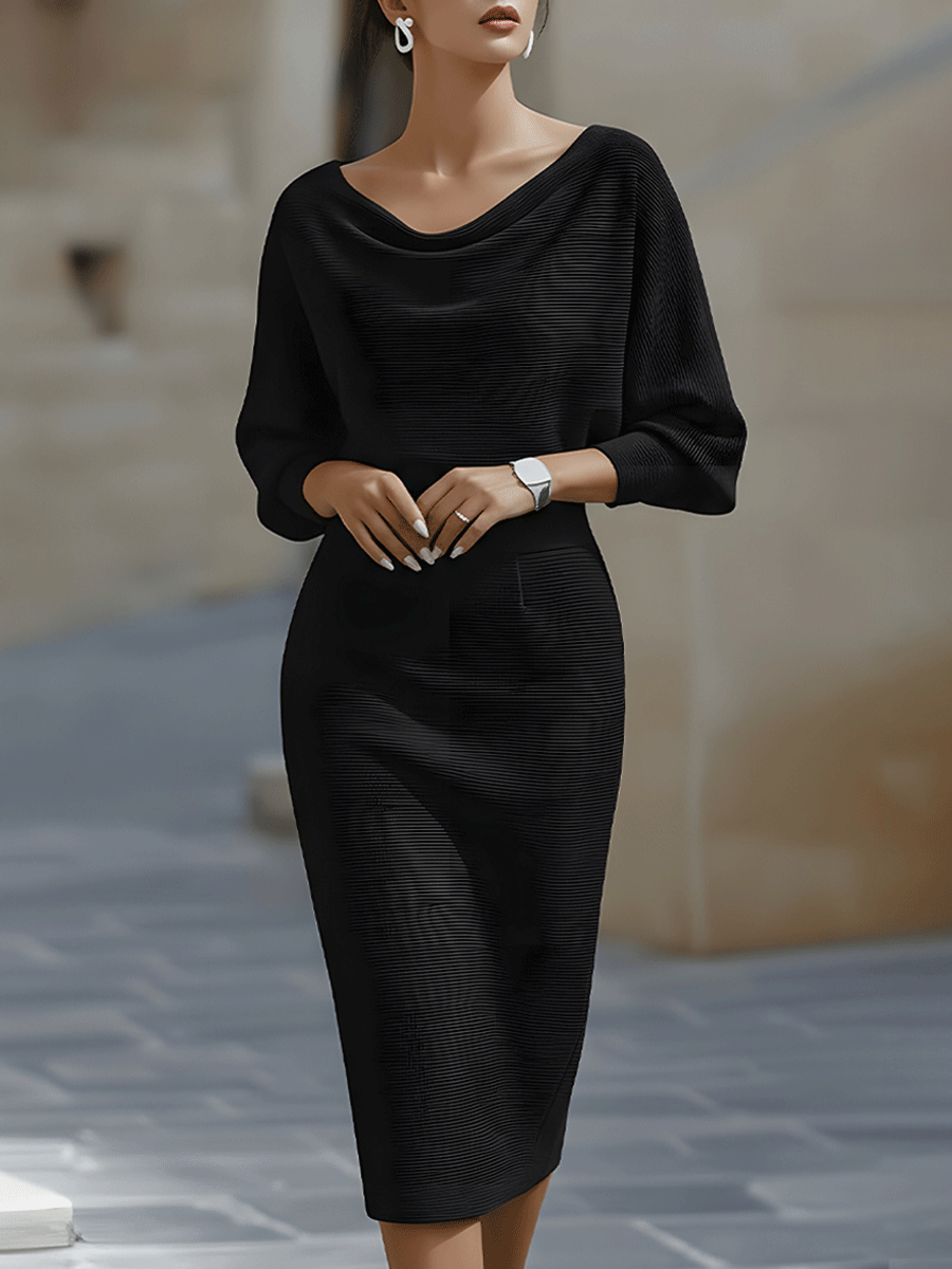 Ines cowl neck ribbed knit midi dress – image 2