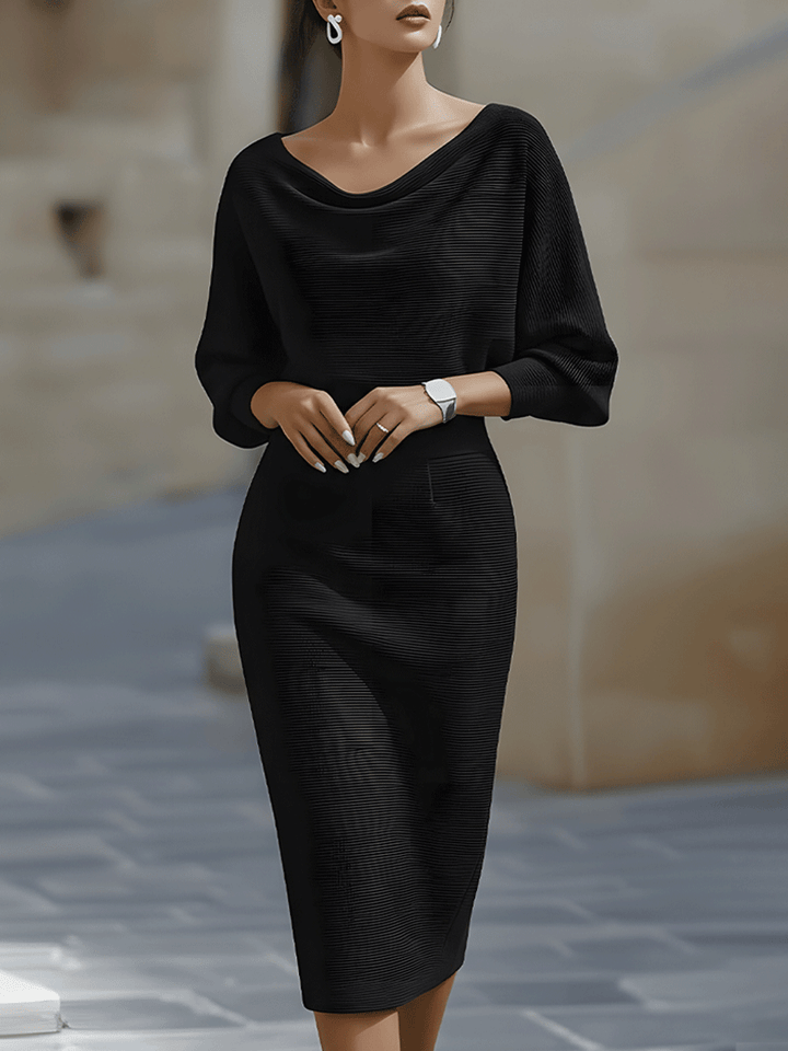 Ines cowl neck ribbed knit midi dress – image 2