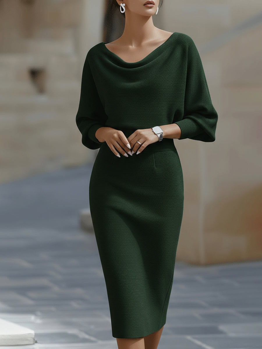 Ines cowl neck ribbed knit midi dress – image 3
