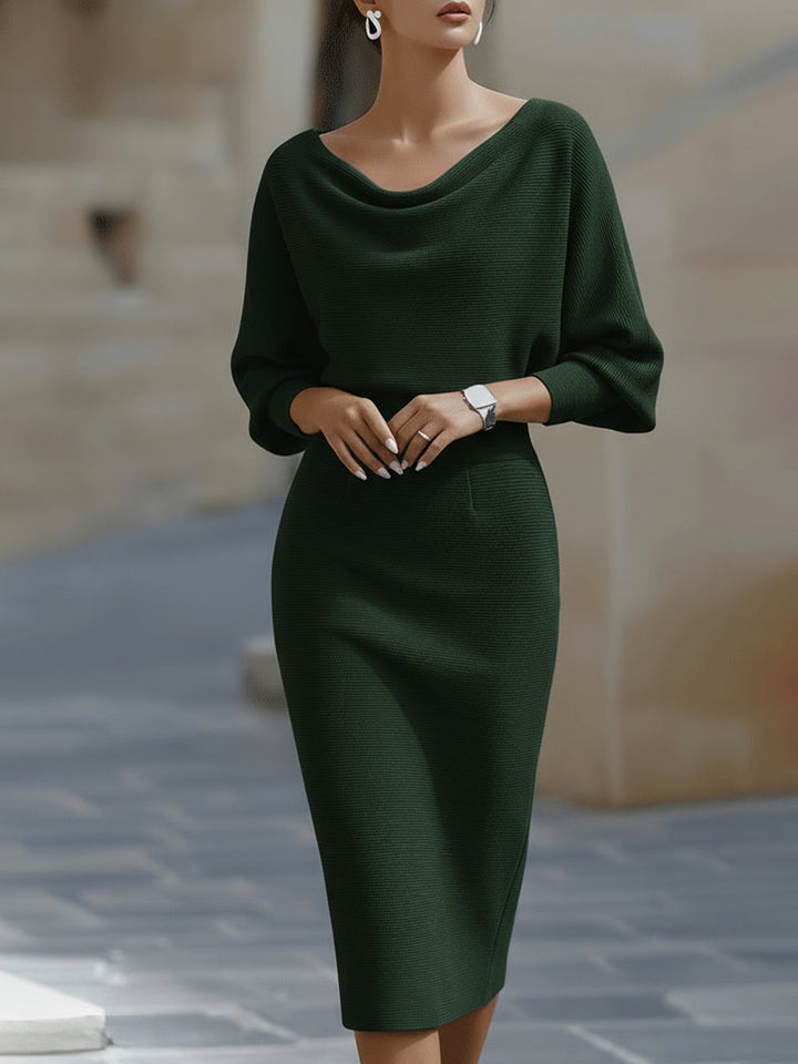 Ines cowl neck ribbed knit midi dress – image 3