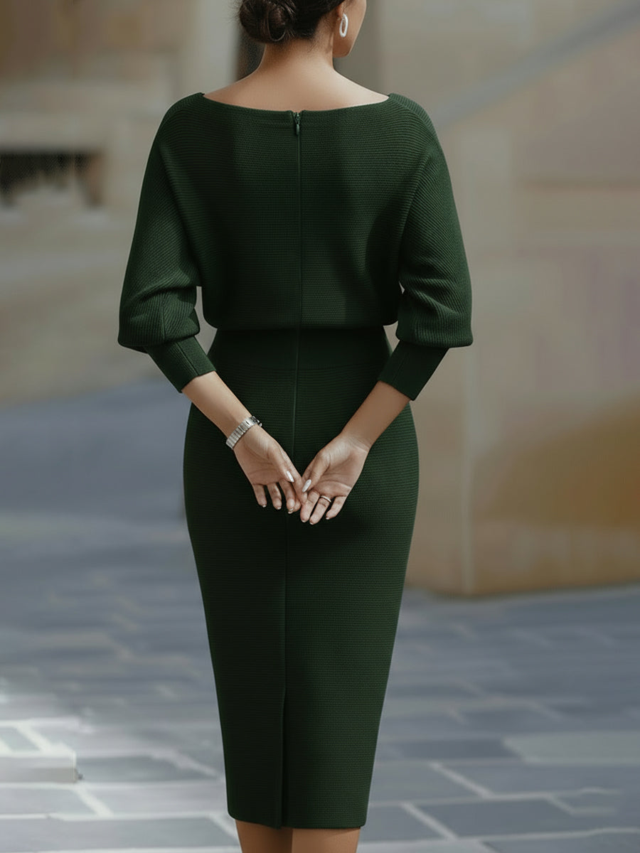 Ines cowl neck ribbed knit midi dress – image 4