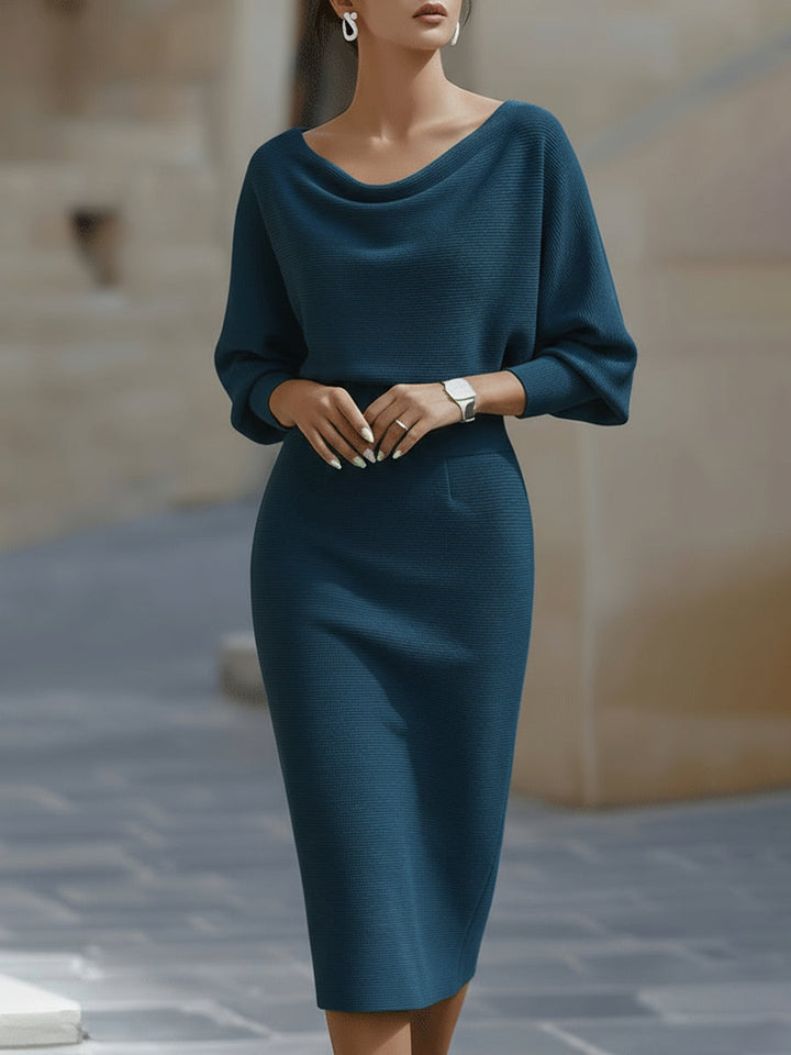 Ines cowl neck ribbed knit midi dress – image 5