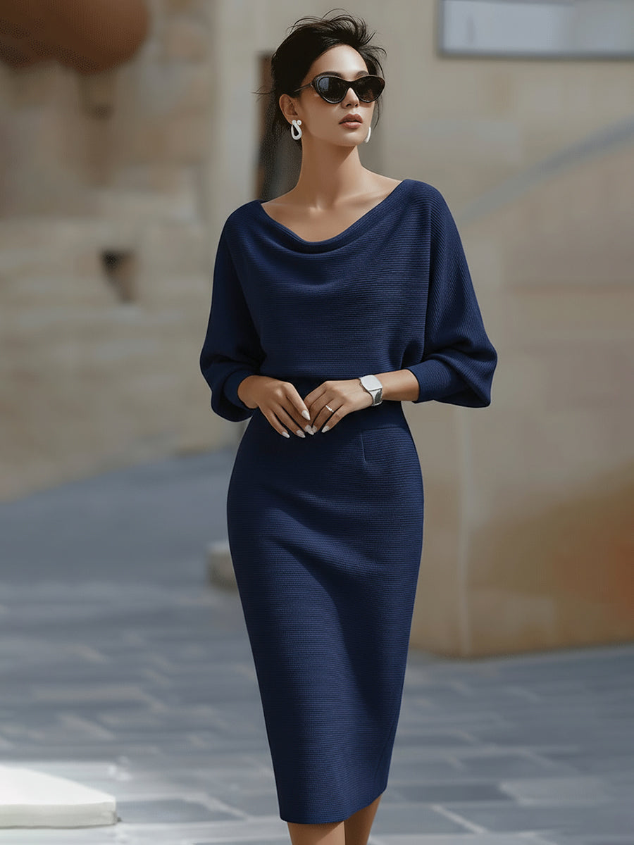 Ines cowl neck ribbed knit midi dress – image 7
