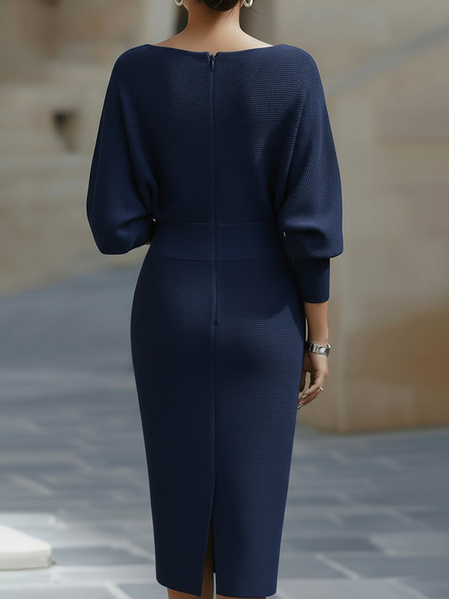 Ines cowl neck ribbed knit midi dress – image 8