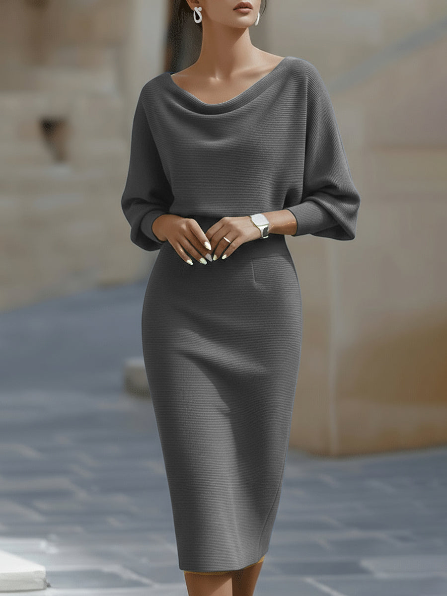 Ines cowl neck ribbed knit midi dress – image 9