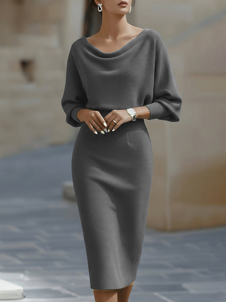 Ines cowl neck ribbed knit midi dress – image 9